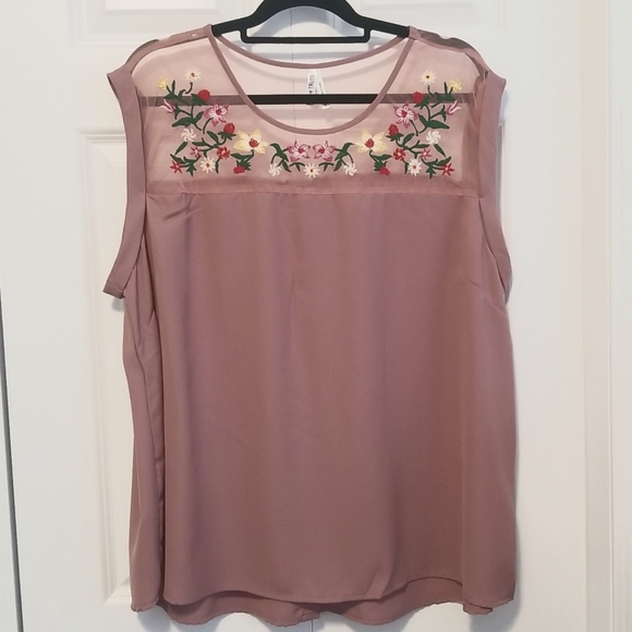 Live 4 Truth Tops - Live 4 Truth Mauve Pink Blouse with Mesh Floral Detail sz 3X